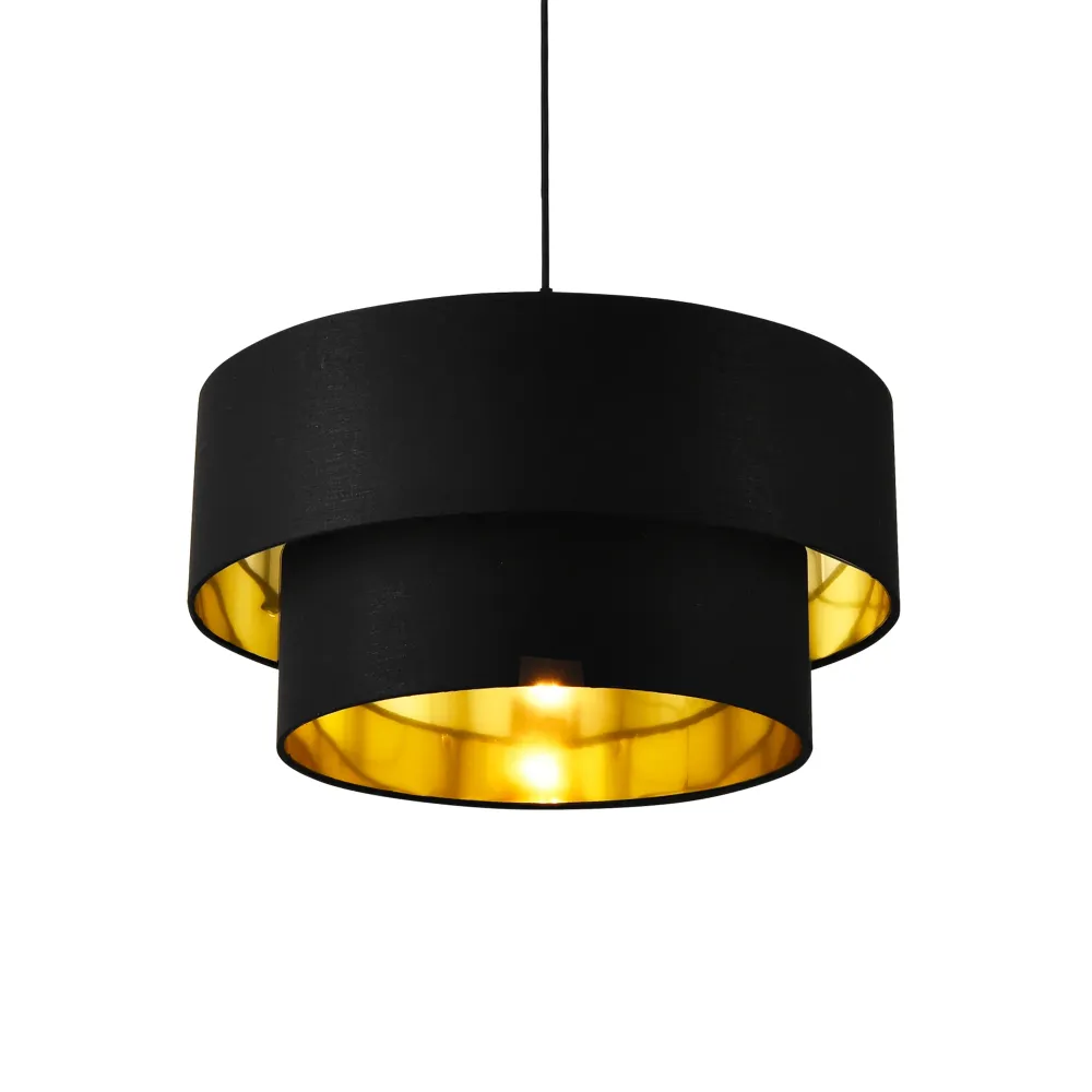 Lampe à suspendre novateur suspension 60 w en métal et textile diamètre 40 cm noir doré 03_0005264