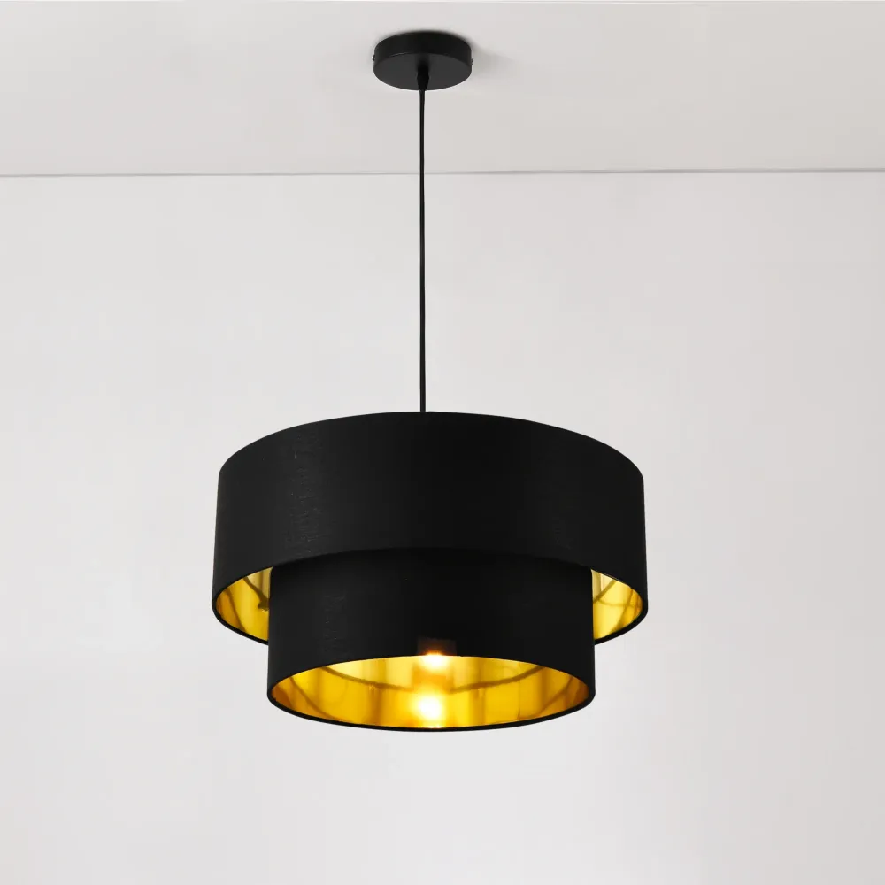 Lampe à suspendre novateur suspension 60 w en métal et textile diamètre 40 cm noir doré 03_0005264