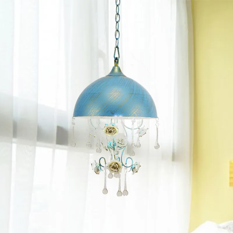Lampe suspendue dôme Rose/bleu en métal pastoral, 1 ampoule, luminaire suspendu pour salon avec décoration Rose