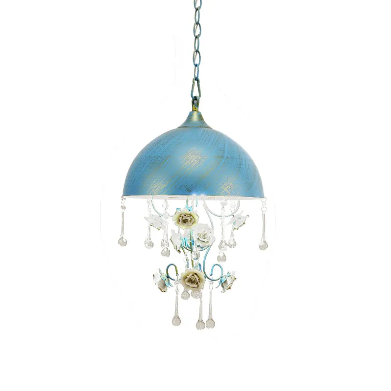 Lampe suspendue dôme Rose/bleu en métal pastoral, 1 ampoule, luminaire suspendu pour salon avec décoration Rose