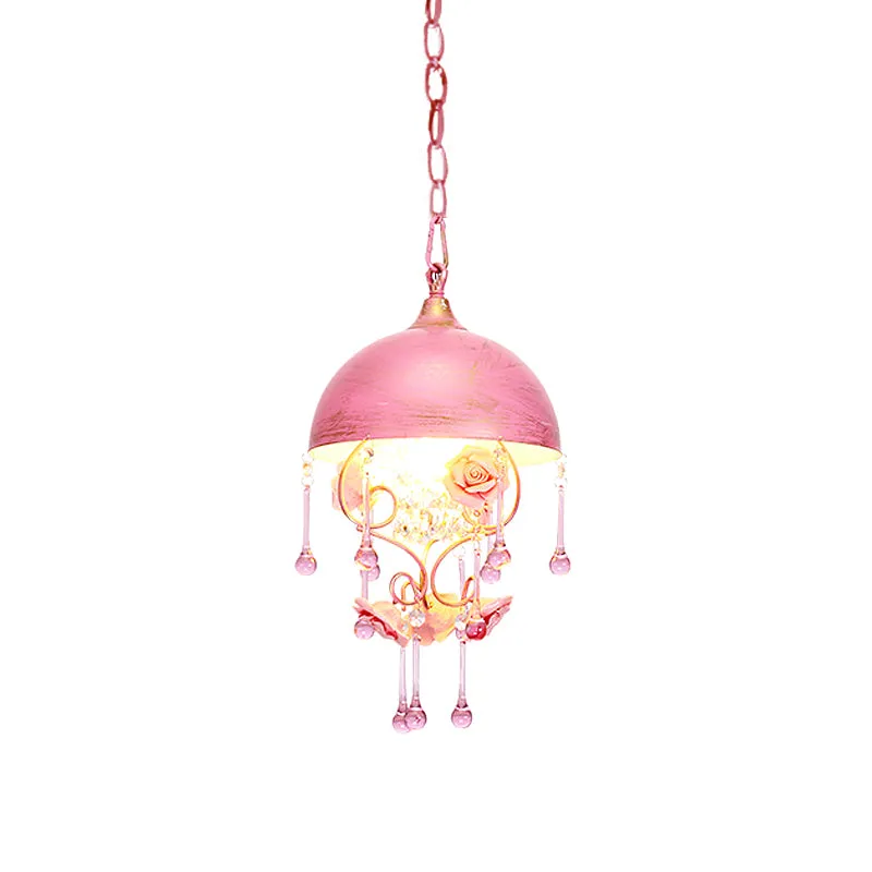 Lampe suspendue dôme Rose/bleu en métal pastoral, 1 ampoule, luminaire suspendu pour salon avec décoration Rose