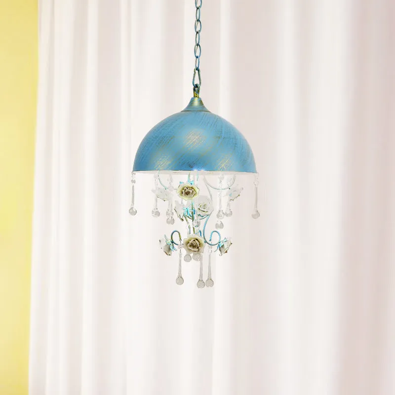 Lampe suspendue dôme Rose/bleu en métal pastoral, 1 ampoule, luminaire suspendu pour salon avec décoration Rose