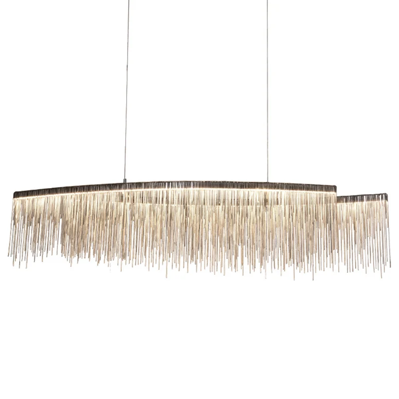 Lampe suspendue LED à chaîne à pampilles, luminaire métallique post-moderne pour salle à manger, île suspendue en argent