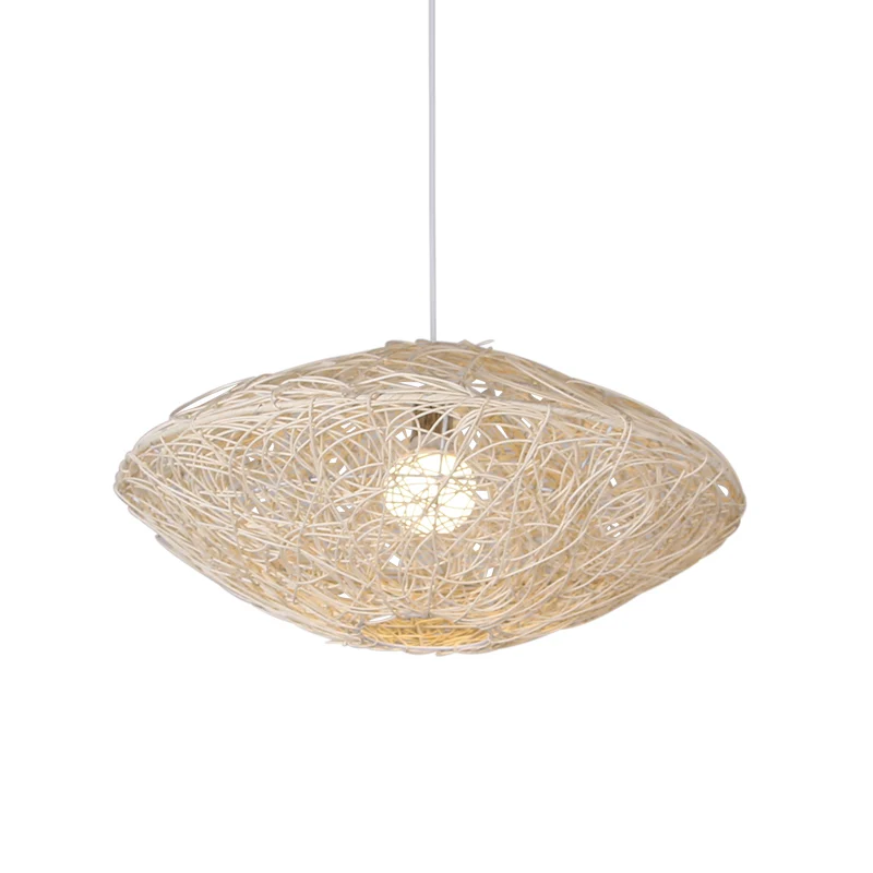Lampe suspendue pour salon de thé à 1 tête, luminaire asiatique noir/blanc avec lanterne et abat-jour en rotin