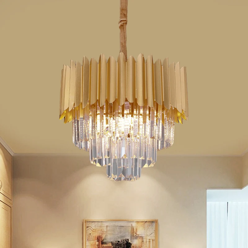 Lampe suspendue rectangulaire en cristal à facettes coniques, lustre de salon contemporain à 4/8 ampoules en or, 16 "/ 23,...