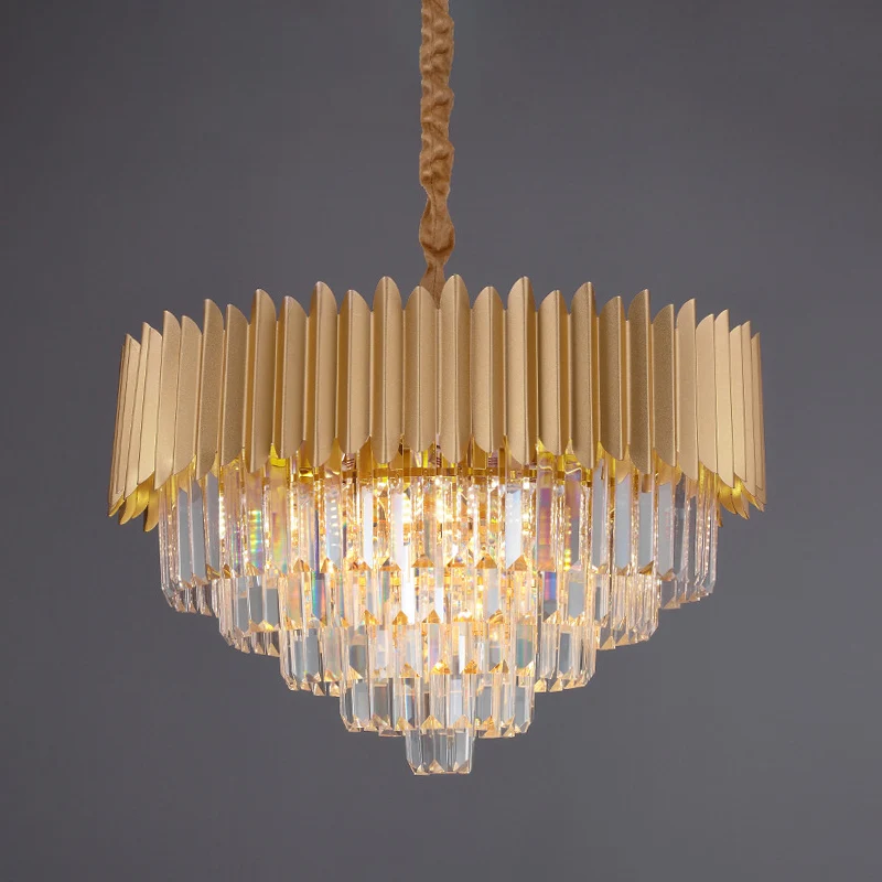 Lampe suspendue rectangulaire en cristal à facettes coniques, lustre de salon contemporain à 4/8 ampoules en or, 16 "/ 23,...