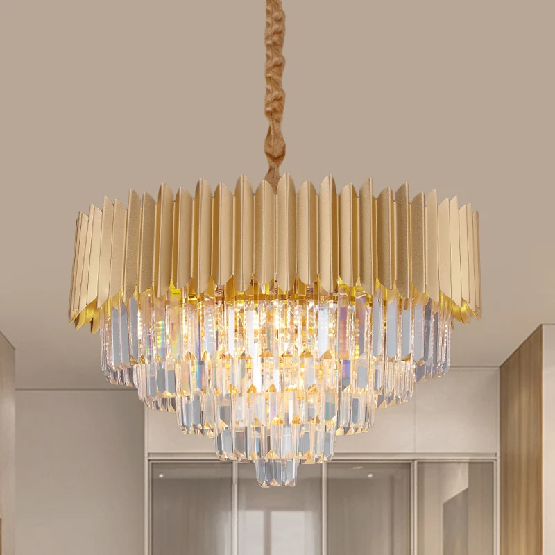Lampe suspendue rectangulaire en cristal à facettes coniques, lustre de salon contemporain à 4/8 ampoules en or, 16 "/ 23,...