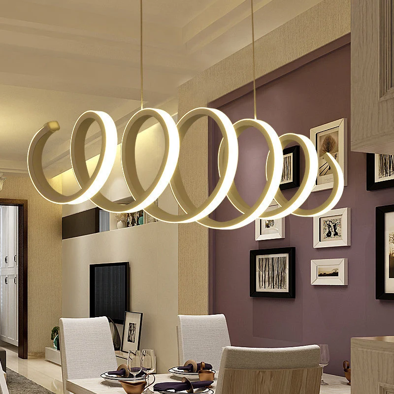 Lampe suspendue spirale LED Island, lampe suspendue minimaliste en métal blanc, lumière chaude/blanche