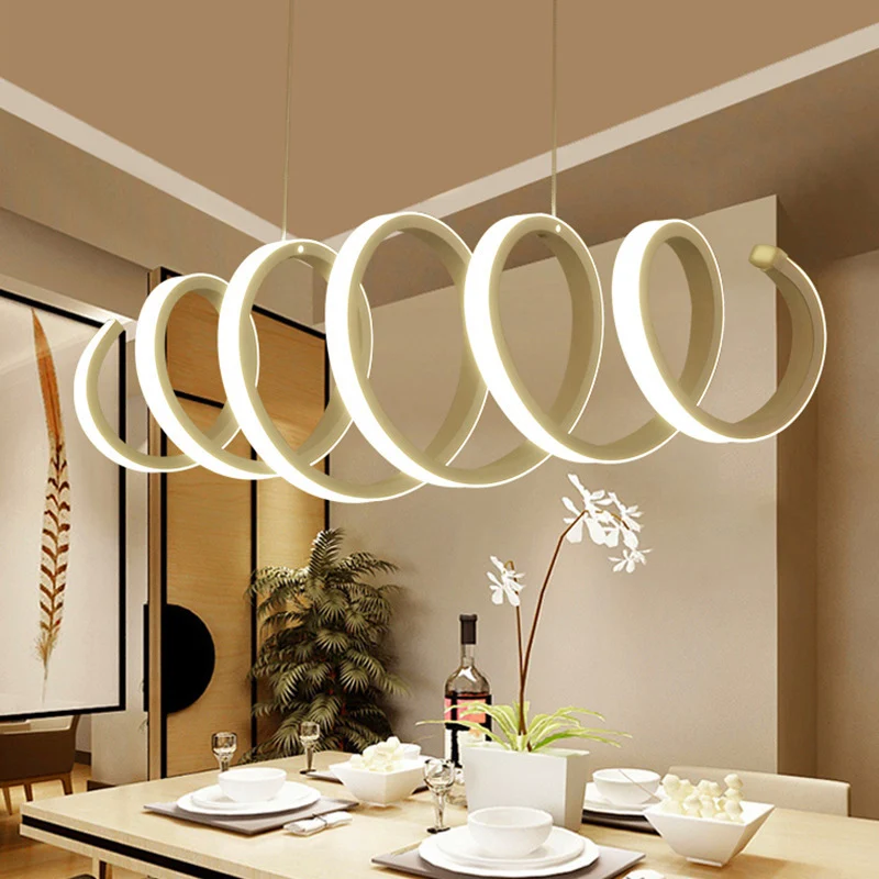 Lampe suspendue spirale LED Island, lampe suspendue minimaliste en métal blanc, lumière chaude/blanche