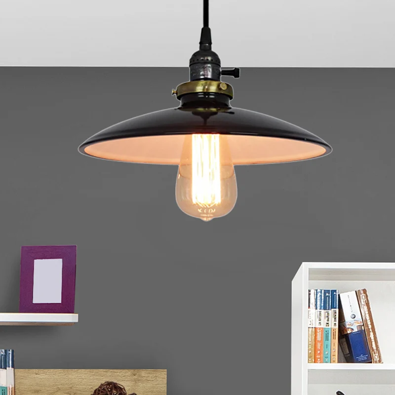 Lampe suspendue évasée en métal, plafonnier classique à 1 lumière pour balcon, blanc/noir