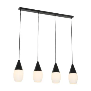Lampe à suspension actuel noire avec verre opale 4 lumières - Drop