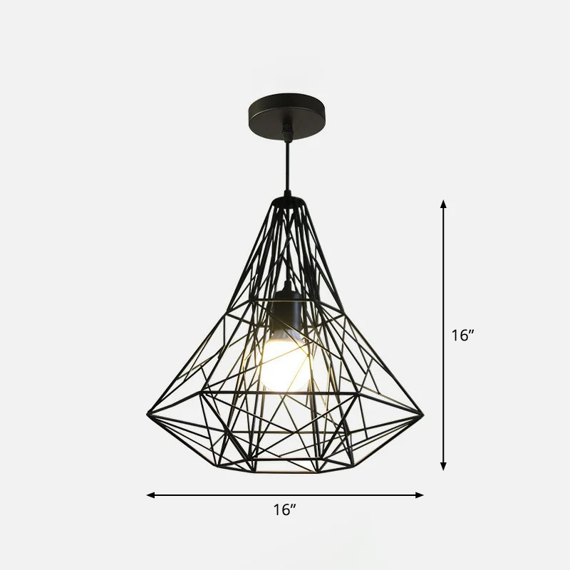 Lampe à suspension en fil de fer et diamant, Style Loft, 1 ampoule, luminaire de plafond pour Restaurant, noir