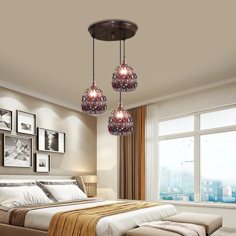 Lampe à Suspension en forme de dôme en métal, 3 ampoules, multi-lumière, traditionnelle, avec auvent rond/linéaire, pour c...