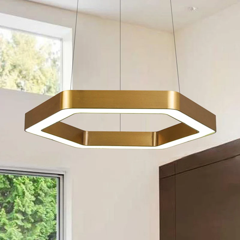 Lampe à Suspension hexagonale en métal, moderne, 16/23.5 pouces de généreux, Led dorée, plafonnier suspendu pour salon, /B