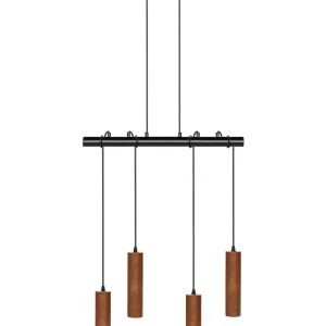 Lampe suspension à 4 lumières en bois sombre TUTAKI