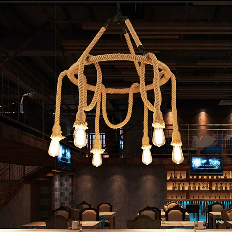 Lampe à suspension de plafond circulaire marron, lustre de restaurant à 6/8 lumières avec ampoule nue