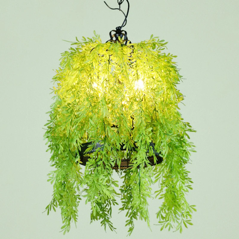 Lampe à Suspension de plafond en métal industriel, fausse plante verte, pour Bar à musique