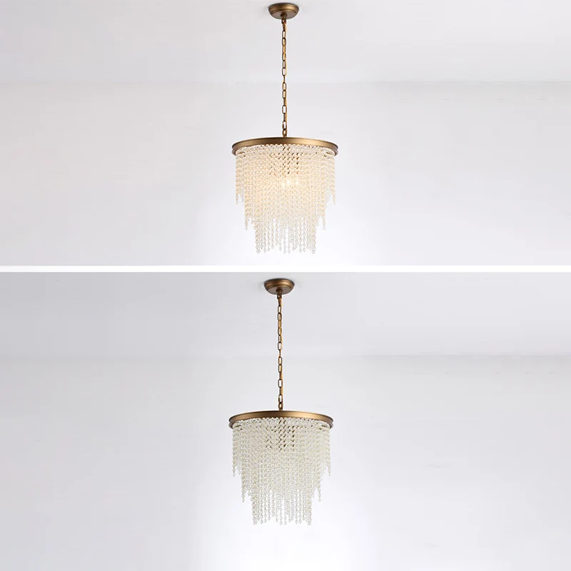 Lampe à suspension ronde en cascade à 4 lumières, petite lampe suspendue actuel et luxueuse en cristal pour salon