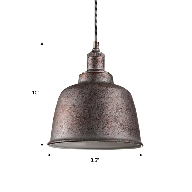 Lampe à suspension seau finition rouille/blanc, lampe suspendue d'intérieur en métal de style d'époque à 1 lumière avec co...