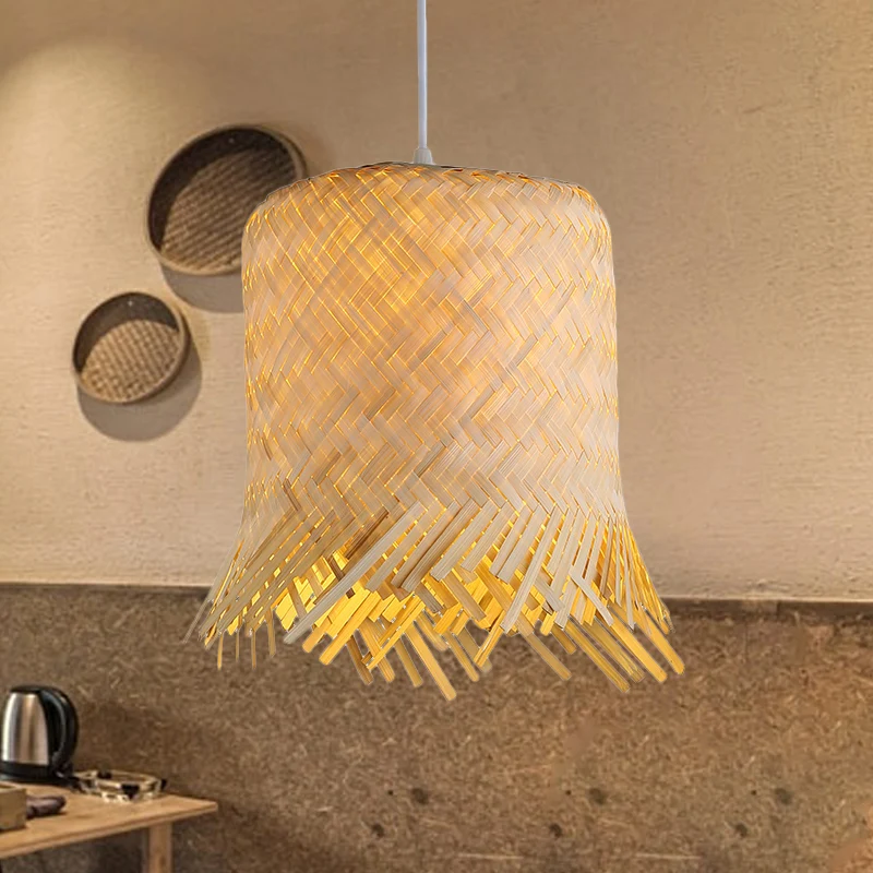 Lampe à suspension torsadée à la main en bambou japonais 1 tête 8"/10" de généreux plafonnier beige
