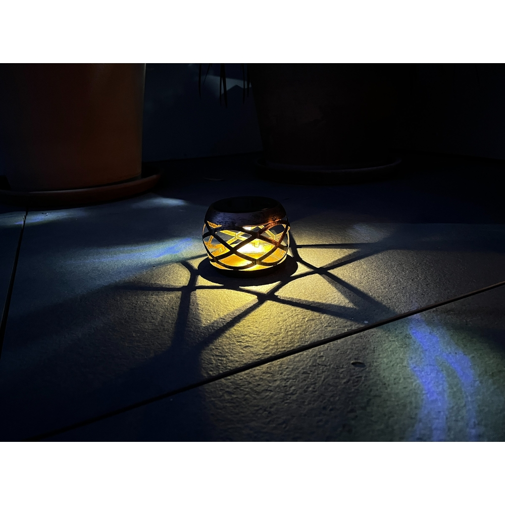 Lanterne photophore solaire Milos éévidentage LED métal cuivré - D.10 cm