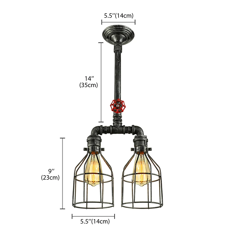 2/3 lumières éclairage suspendu style rustique fil garde en fer forgé île suspension avec tuyau en argent vieilli/noir