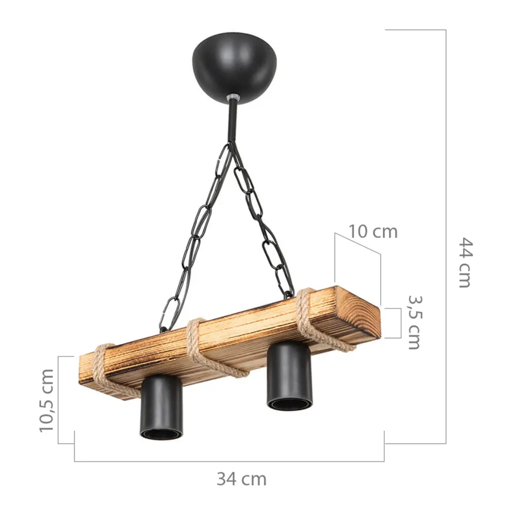 Lustre lampe lumière suspendu suspension hemel en métal bois corde de jute hauteur 44 cm 2 x E27 03_0007493