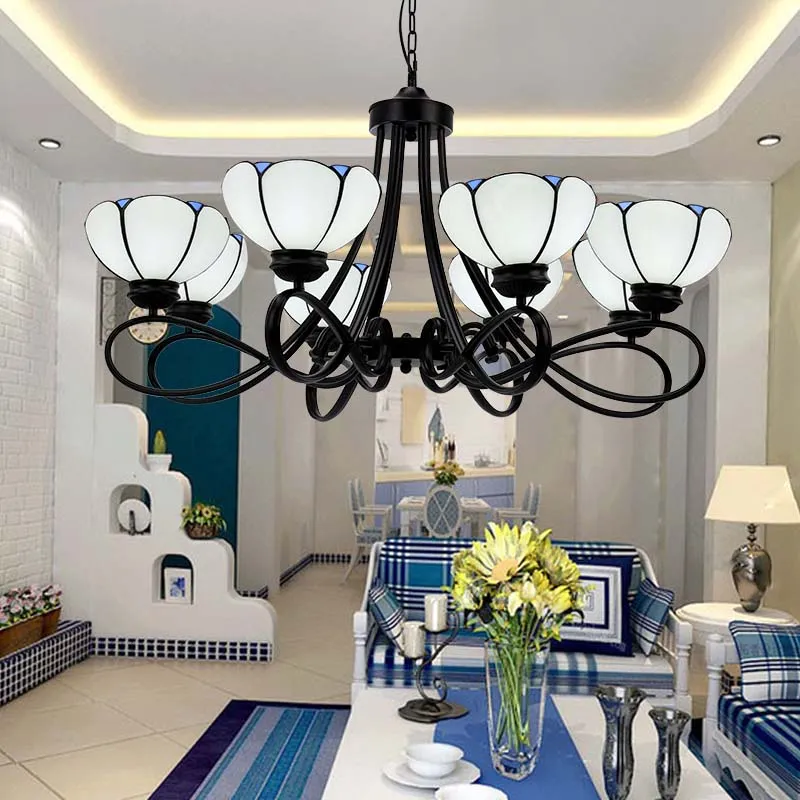 Lustre suspendu festonné/cône à 3/5 lumières, éclairage baroque en verre blanc/jaune/beige pour salon avec bras incurvé