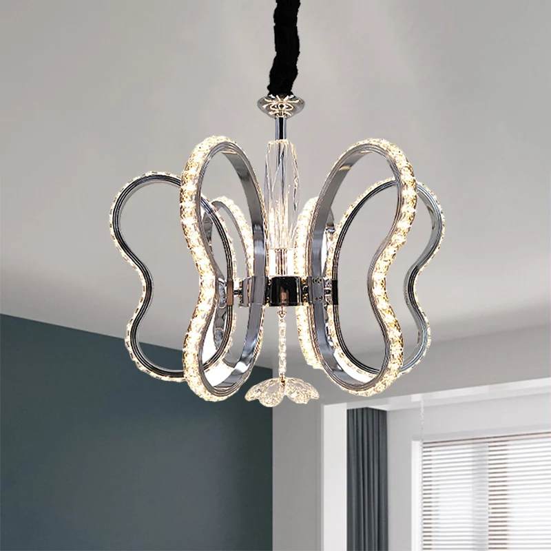 Pendentif de plafond papillon Post-moderne en cristal biseauté LED Restaurant suspendu lustre en Chromé, lumière chaude/bl...