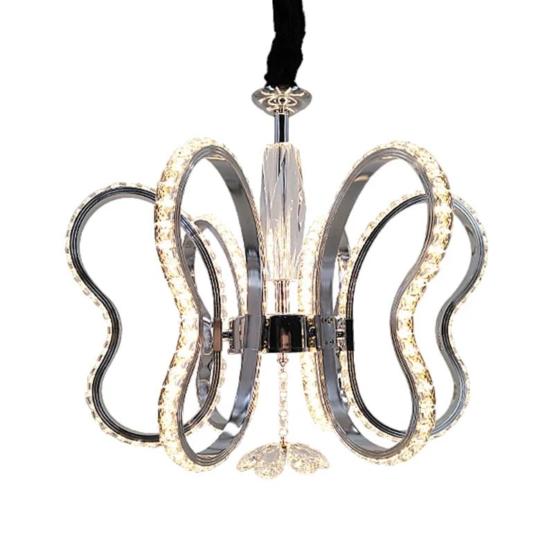 Pendentif de plafond papillon Post-moderne en cristal biseauté LED Restaurant suspendu lustre en Acier chromé, lumière cha...
