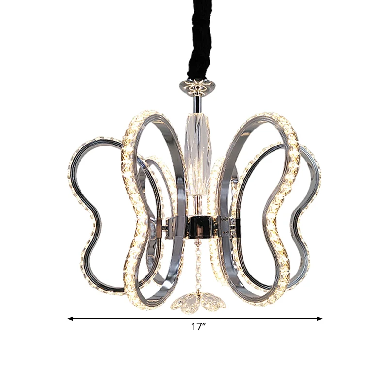 Pendentif de plafond papillon Post-moderne en cristal biseauté LED Restaurant suspendu lustre en Acier chromé, lumière cha...