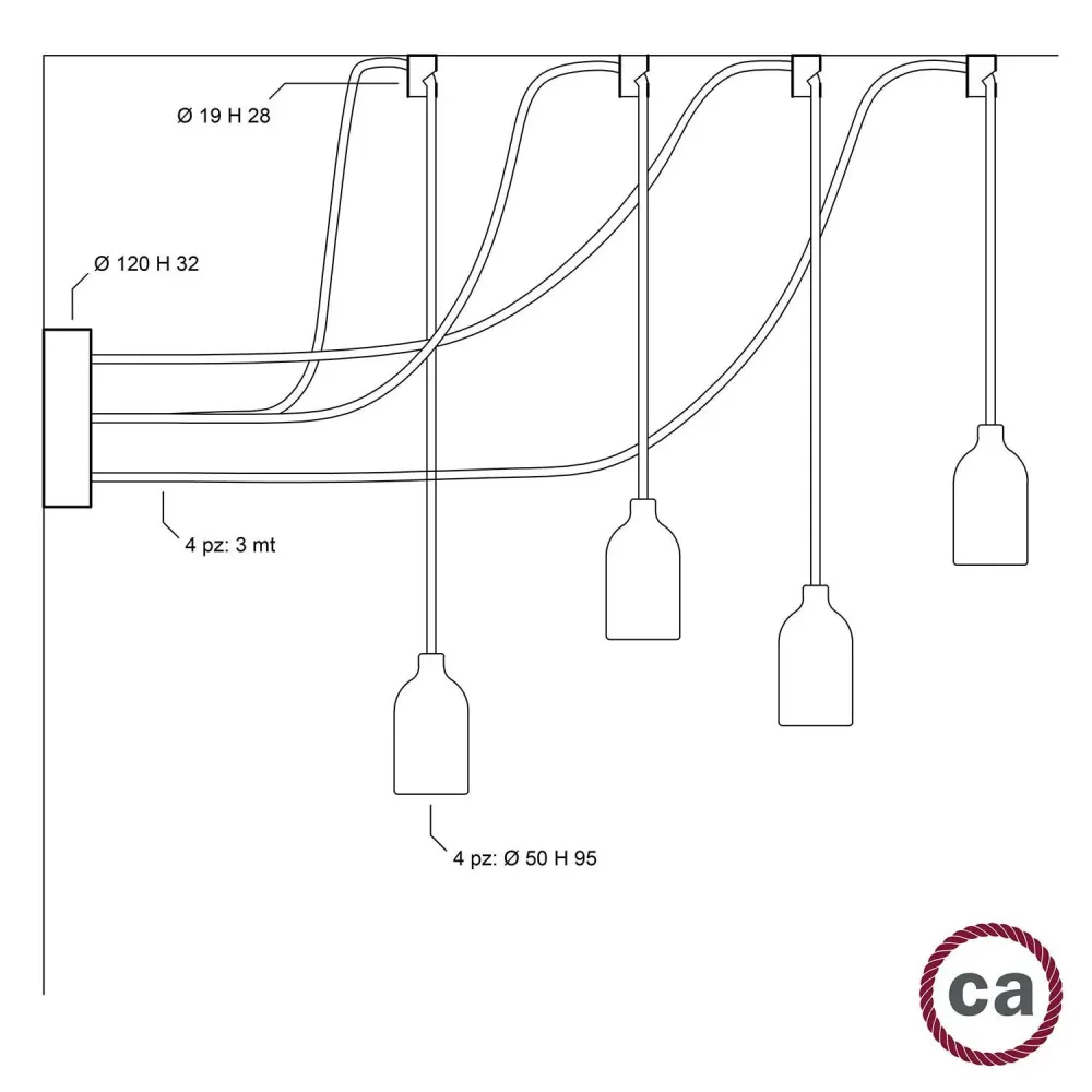 Suspension en bois et textile pour éclairage LED Spider Creative-Cables SPL114RN06DCGL