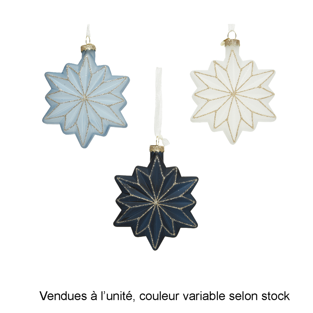 Suspension verre étoile paillettes 10cm blanc