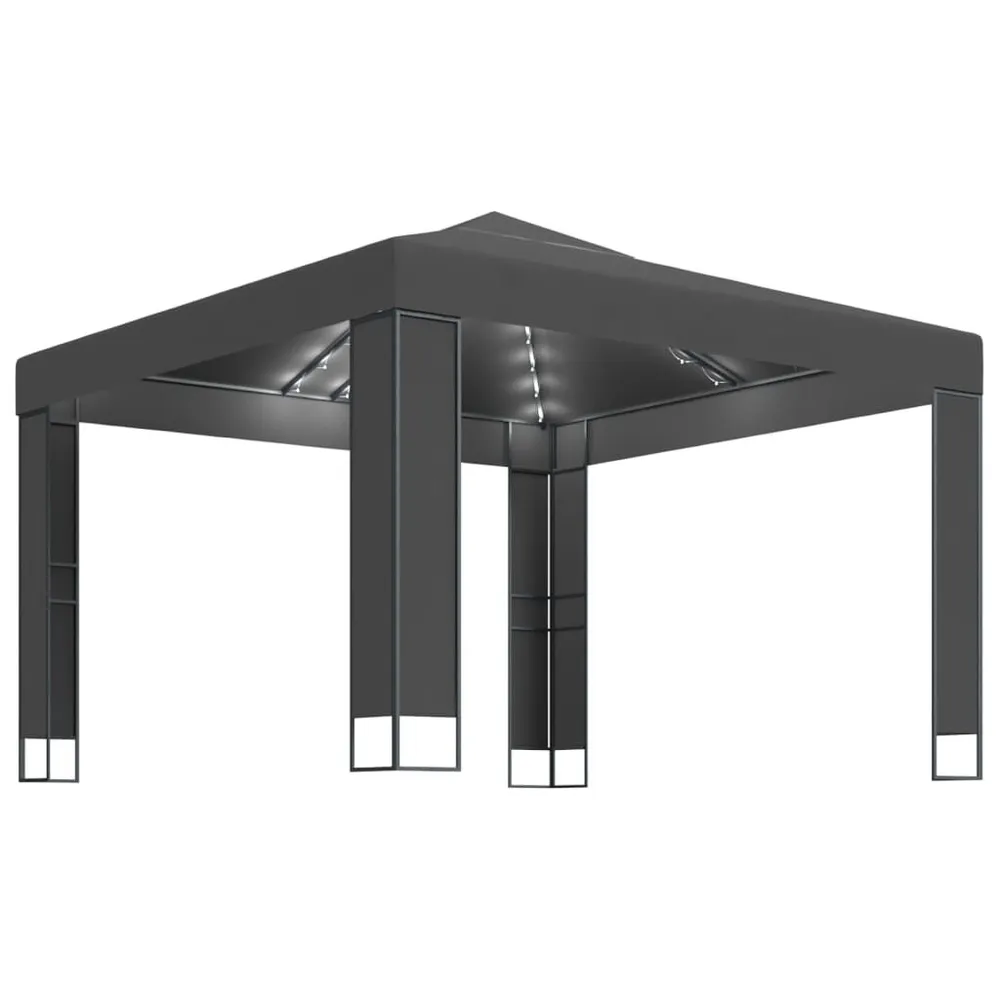 Tonnelle avec deux fois toit et lumières LED 3x3 m Anthracite