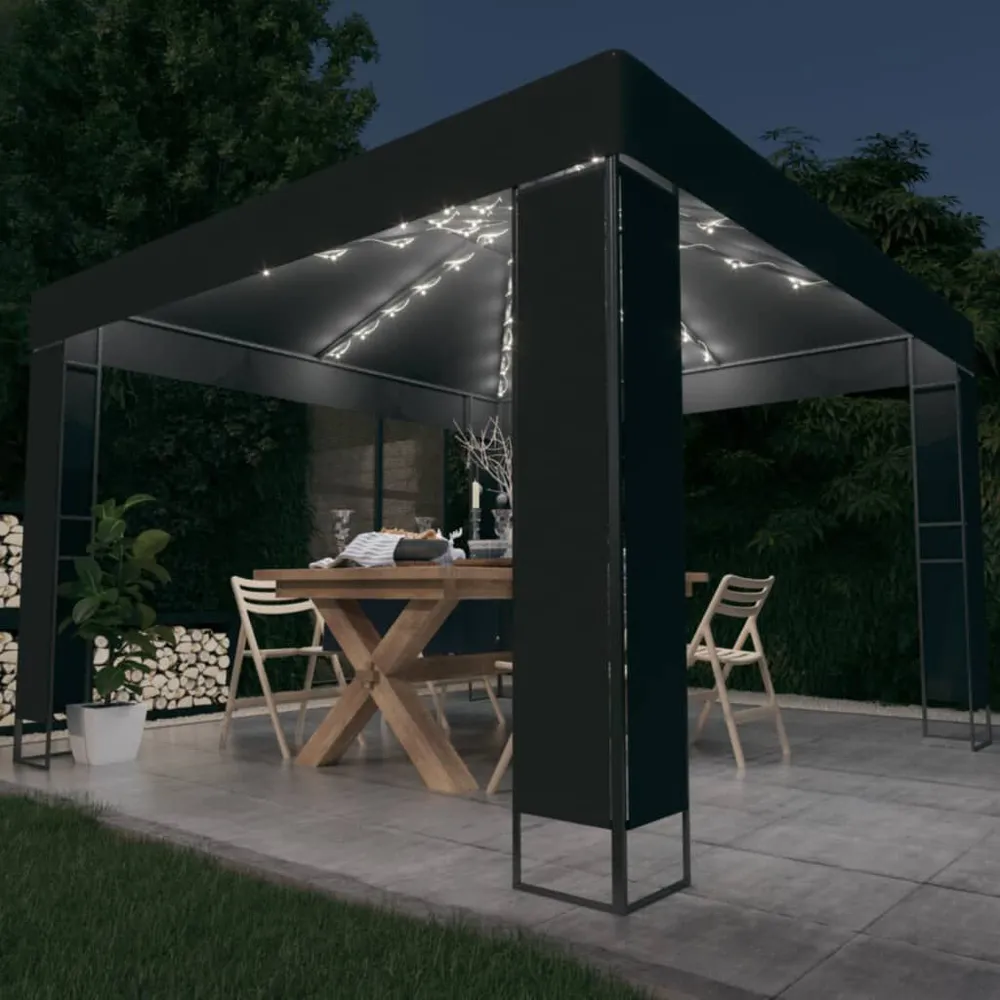 Tonnelle avec deux fois toit et lumières LED 3x3 m Anthracite