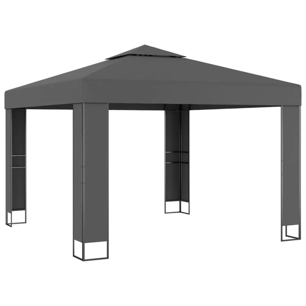 Tonnelle avec deux fois toit et lumières LED 3x3 m Anthracite
