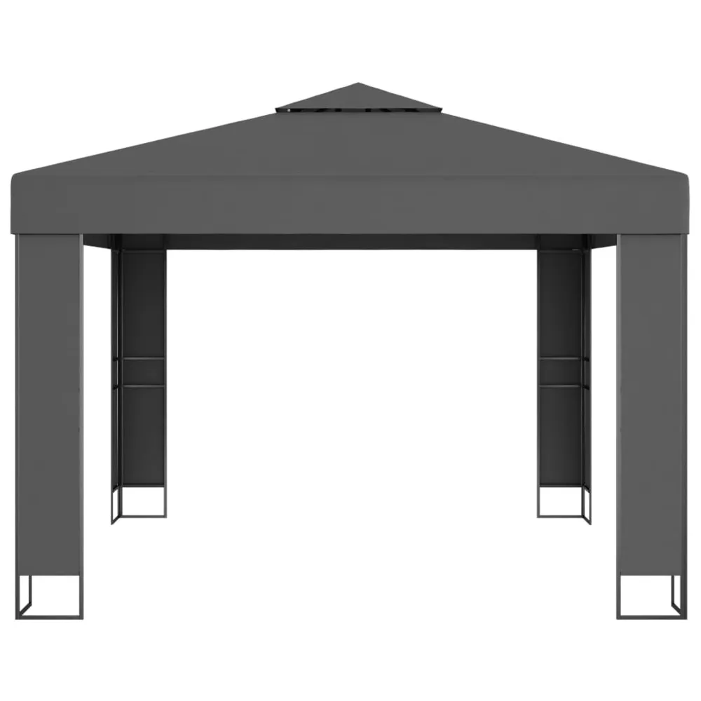 Tonnelle avec deux fois toit et lumières LED 3x3 m Anthracite