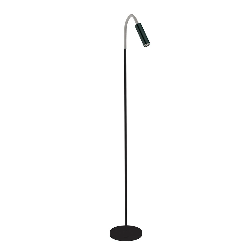 Abat-jour conique Lampe sur pied LED Rocco, noir mat bras flex gris
