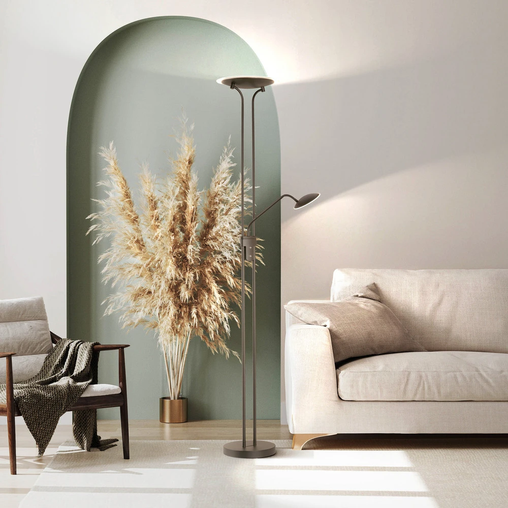 Abat-jour conique Lampe sur pied LED Tallri, noir, 180 cm, à 2 lampes, métal, CCT