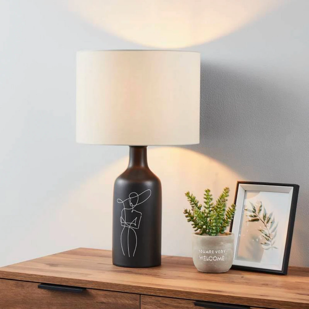 Abat-jour en tissu EGLO Vinoza lampe, pied noir, abat-jour blanc