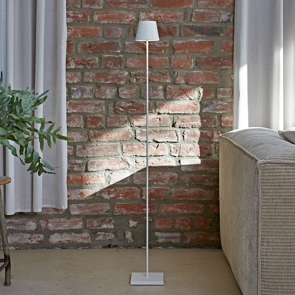 Abat-jour en tissu Lampe sur pied LED accumulateur Nuindie IP54 120 cm rond USB-C blanc neige
