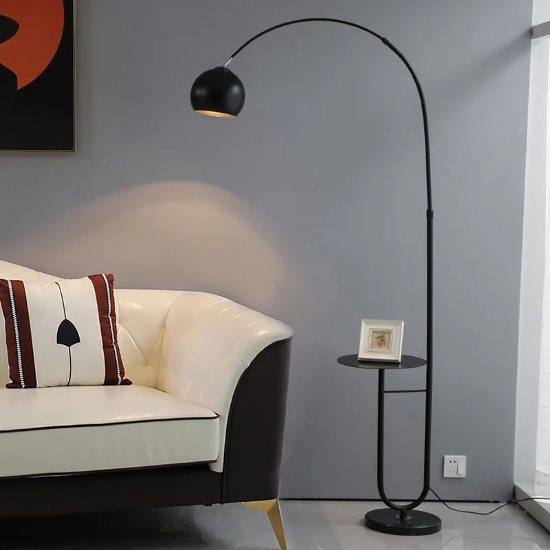 Canne à pêche lampadaire de salon en métal éclairage sur pied minimaliste singulier avec abat-jour en dôme et base en marb...