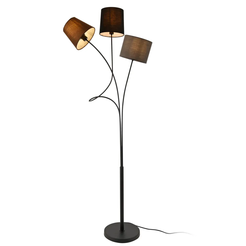 Éco-Énergétique Lampadaire lampe sur pied avec 3 douilles métal et tissu 146 cm 3 abat jour marron noir gris armature noir...