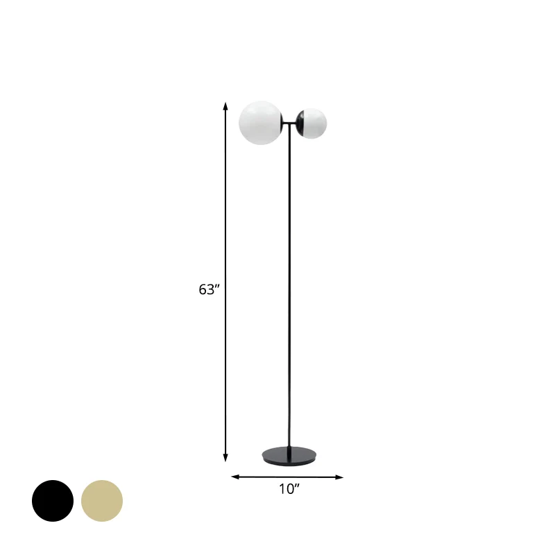 Éco-Énergétique Lampe sur pied Globe à LED métallique nordique pour salon, avec abat-jour en verre blanc, noir/or