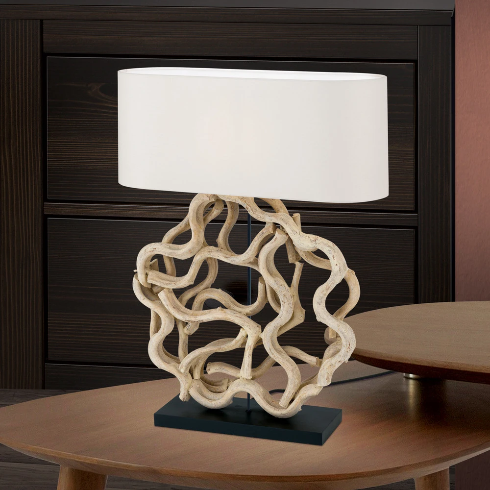 Design Contemporain Lampe à poser Peggy avec pied en bois décoratif