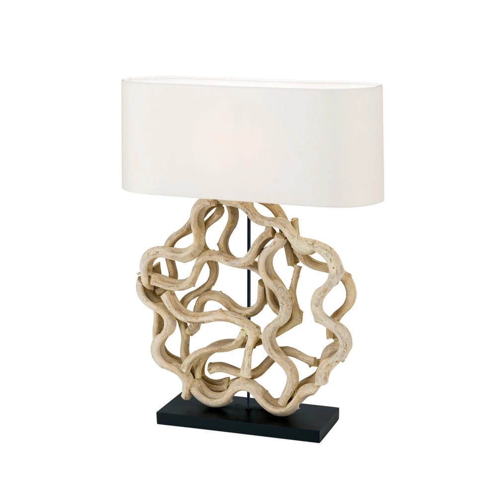 Design Contemporain Lampe à poser Peggy avec pied en bois décoratif