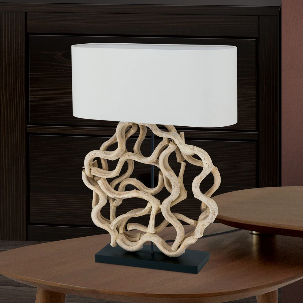 Design Contemporain Lampe à poser Peggy avec pied en bois décoratif