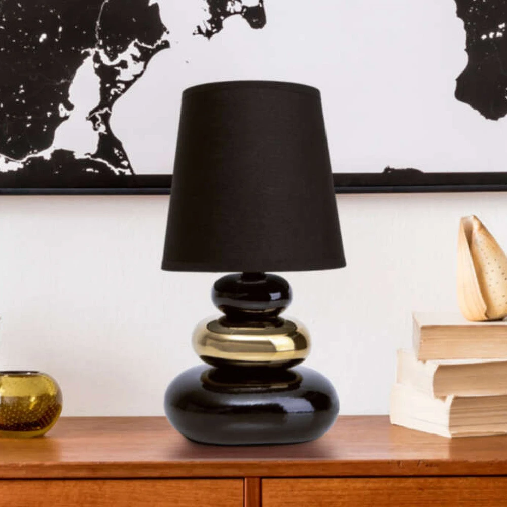 Design Contemporain Lampe table Stoney, pied céramique abat-jour tissu