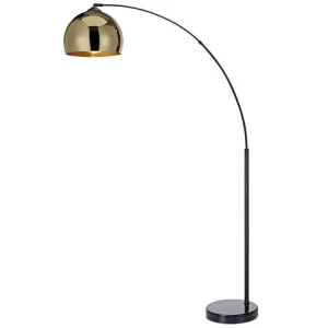 Lampadaire Arquer arc lampe de salon abat-jour doré pied marbre noir | Dimmable | Haute luminosité