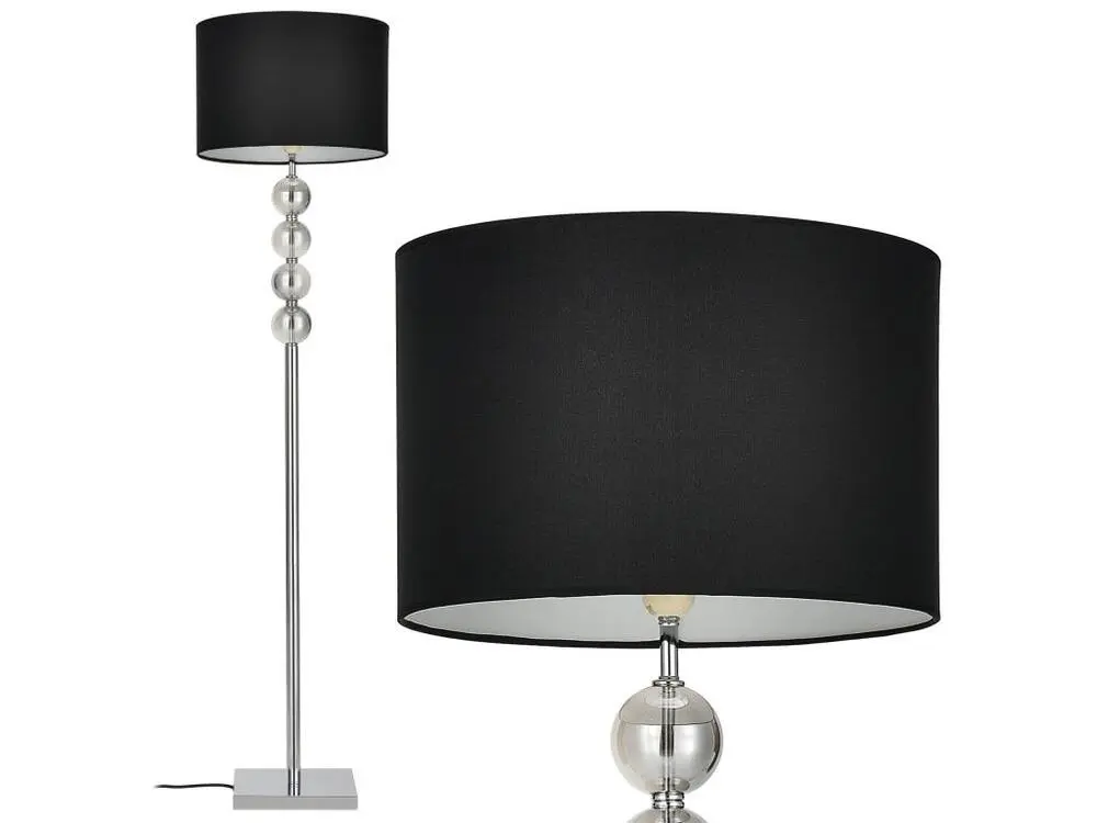 Lampadaire lampe à pied métal poli tissu chromé 155 cm noir 03_0002448 en lin naturel
